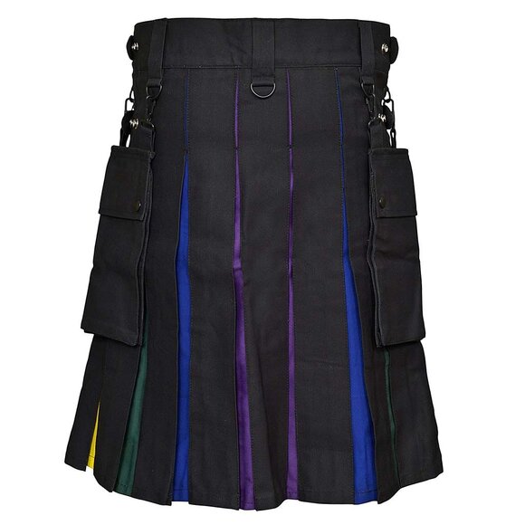 Colorful Pleated Utility Kilt for Men – Rainbow Festival Skirt, Pride Costume - Picture 4 of 9